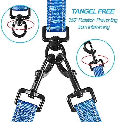 PetBonus Double Dog Leash, No Tangle Dual Leash, Reflective Walking Training Lead, 4 Comfortable Padded Handles for 2 Dogs with Collapsible Bowl and Waste Bags (Blue, Large) - Image 2
