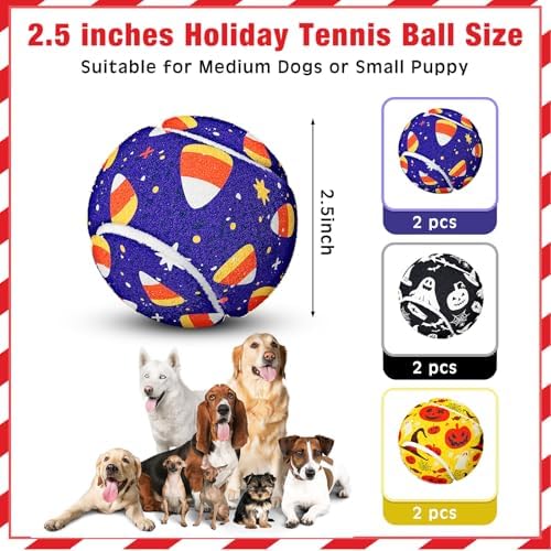 6 Pcs Halloween Dog Tennis Balls 2.5" Pet Chew Toys Training - Image 2