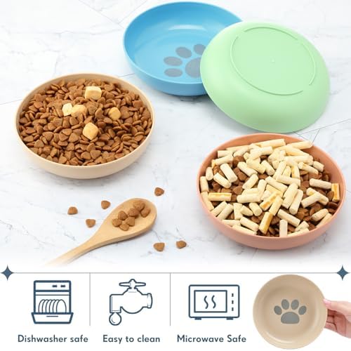 Tioncy 24 Pcs Cat Food Bowl 5.5'' Fatigue Relief Shallow Cat Food Dish Wide and Small Pet Wet Plate Wide Stray Wet Feeding Bowl for Ferrets Feral Short Legged Kitten, Wheat Straw(Four Color,Cute) - Image 2