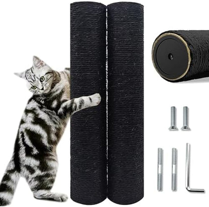 Gothic & Goth Cat Tree Tower Replacement Post - Black, 2 Pack, 15.7in Scratching Post Pole with M8 Screws, Natural Sisal for Cat Tree Repair & Rebuild by SIYIPURR