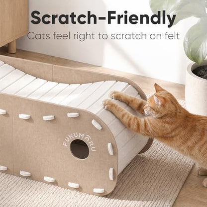 FUKUMARU Cat Bed Cave Tunnel, 31.5 Inch, Cat House Condo Indoor, Beige - Image 3