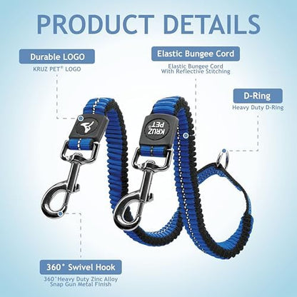 Kruz Double Dog Leash for Two Dogs (Width - ¾”, Length 17”-34”) Dual Leash Coupler with Tangle-Free Swivel, Shock-Absorbing Reflective Bungee for Comfortable Walking & Training (Blue, Medium) - Image 2