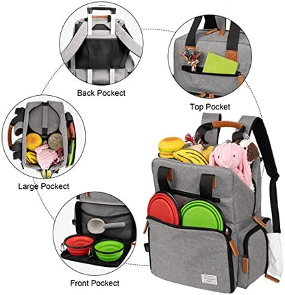 Modoker Dog Travel Backpack Set with 2 Food Bags, 2 Bowls and 1 Mat, Grey - Image 2