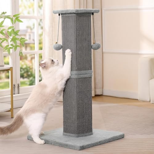Cat Scratching Post 33 inch Heavy Duty Sisal Scratcher Post Gray - Image 6