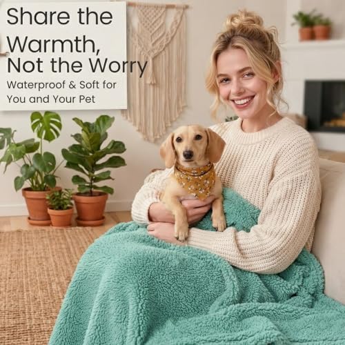 Green Dog Blanket for Pet Bed Cover Reversible Waterproof Puppy Fleece Blankets Leakproof Sofa Couch Cover Doggie Cat Pet Blanket for Warm Fluffy Washable Mat-Green,XL - Image 3