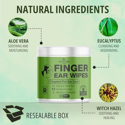NOVEHA 50PCs Dog Ear Wipes Finger Glove Fit | Easy Ear Cleaning for Dogs & Puppies, Cats & Kittens | Gentle Pet Ear Cleaner Finger Wipes for Puppy, Kitten & More | Cat & Dog Ear Wash | Pet Supplies - Image 4