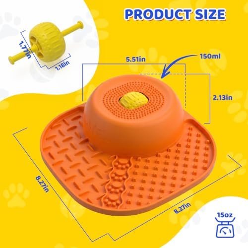 Slow Feeder Dog Bowls with Rolling Ball & Lick Mat, 2-in-1 Enrichment Feeder for Liquid & Thick Treats, Anti-Slip Suction Base, 150ml for Small Medium Large Dogs & Cats - Image 7