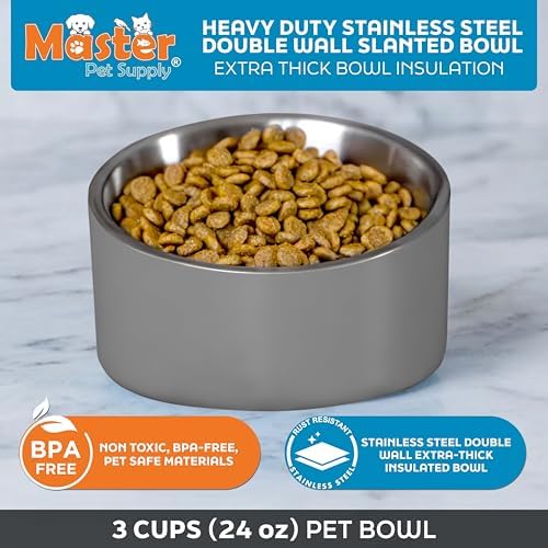 Master Pet Supply Stainless Steel Slanted Dog Cat Food Bowl 24 oz Graphite - Image 3