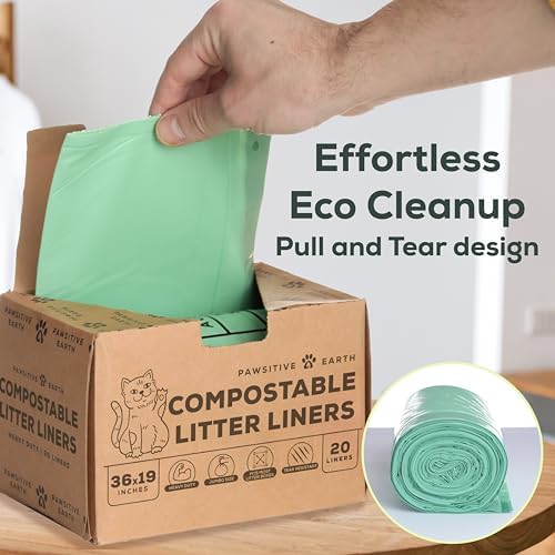 Cat Litter Box Liners 100% Compostable - Drawstring Close - 20 Count - Jumbo Size 36" x 19" - Tear & Leak Resistant - OK Compost Home Certified - Image 2