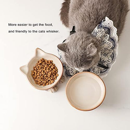 Nihow Elevated Cat Bowls,5 Inch Ceramic Raised Cat Food and Water Bowl Set - Image 6