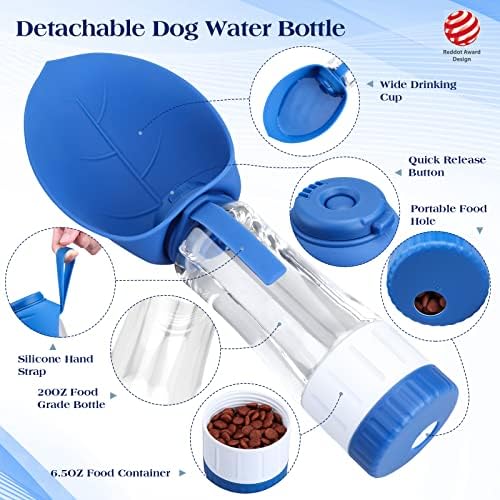 TIOVERY Dog Water Bottle, Pet Water Bottle with Food Container, Portable Dog Drinking Bottle Cup Dispenser for Outdoor Walking, Hiking, Travel Large Blue - Image 2