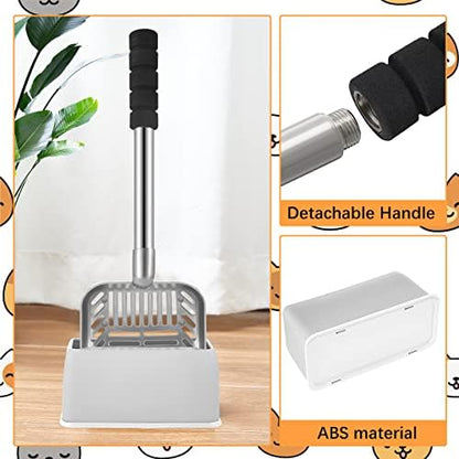 Hortsun 32 Inch Cat Litter Scooper Metal Long Handle Cat Litter Scoop, Gray - Image 3