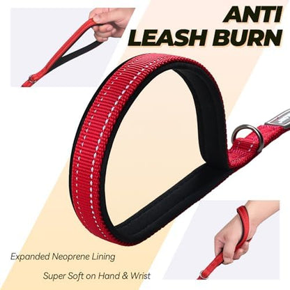 VIVAGLORY Double Handle Dog Leash Twingrip, 6ft x 1/2in, Red - Image 3