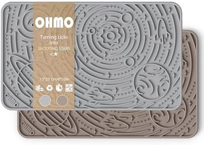 OHMO Lick Mat for Dogs&Cats, Space Pattern, 6×10", 2pcs, Beige&Light Grey by OHMO