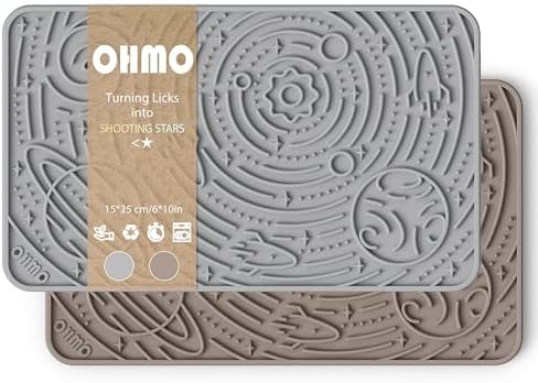 OHMO Lick Mat for Dogs&Cats, Space Pattern, 6×10", 2pcs, Beige&Light Grey by OHMO
