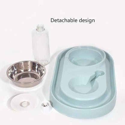 Luck Dawn Double Dog Cat Bowls Water and Food Bowl Set，Detachable Stainless Steel Bowl Automatic Water Dispenser Bottle Pet Feeder for Small or Medium Size Dogs Cats Puppy Kitten Rabbit