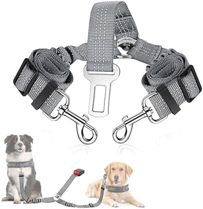 SlowTon Double Dog Seat Belt for Car with Elastic Bungee Buffer, Adjustable by SlowTon