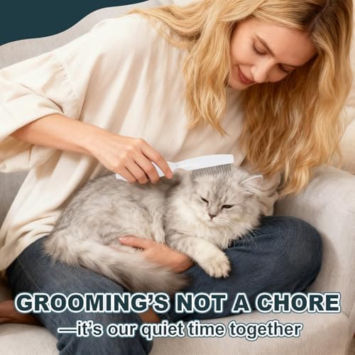 Dog & Cat Grooming Comb for Matted Hair, 2-in-1 Pet Detangling Comb with Long & Short Stainless Steel Teeth, Non-Slip Silicone Handle, Removes Mats, Knots & Tangles, for Long & Short Hair - Image 4