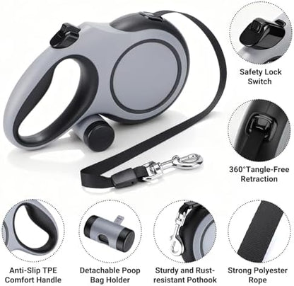 Segarty 26 Ft Walking Lead with Poop Bag Holder for Dog 66 lbs - 110 lbs, 8m Dog Leash Retractable with Anti-Slip Handle & One-Handed Brake Pause Lock, 360°Tangle-Free Leash for Pet Outside Activities - Image 3