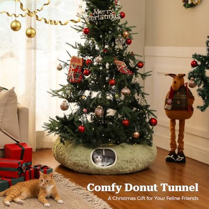 PEQULTI Green Donut Cat Tunnel Bed Washable Plush Mat for Multi Small Pets - Image 2