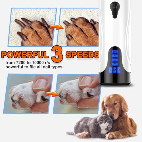 YABIFE Dog Nail Trimmers and Dog Nail Clippers Kit, Whisper Quiet Electric Grinder with Light, for Small, Medium, Large Dogs, Cats Toenail Grooming, 3 Speeds - Image 5