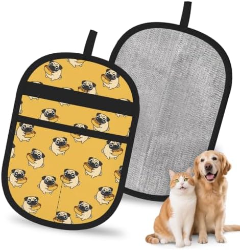 Pug Dog Eating Hotdog Puppy Yellow Pet Hair Removal Glove For Cats Dogs by FREEHOTU
