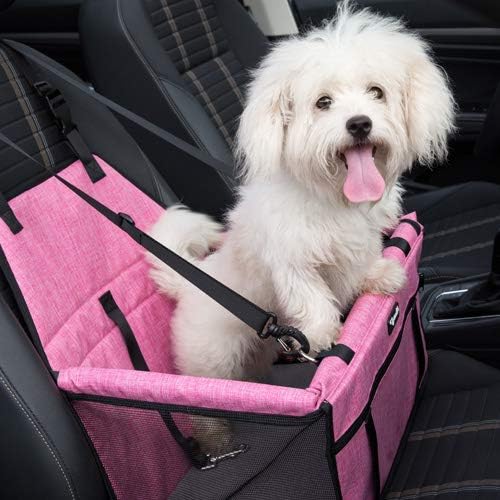 Pet Car Seat, Sturdy Reinforced Structure, Shortened Leash with Metal Snap Hook, Loops for Seat Belt, Waterproof Thick Soft Fleece Pad