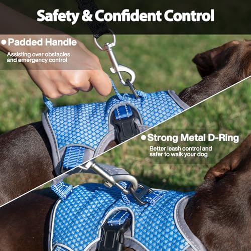 Huntboo Escape Proof Dog Harness, Dachshund Harness, Reflective Dog Harness with Handle, Durable,Adjustable Vest for Small Medium Large Dogs Walking, Training, and Running Gear (Sea Blue,XL) - Image 4