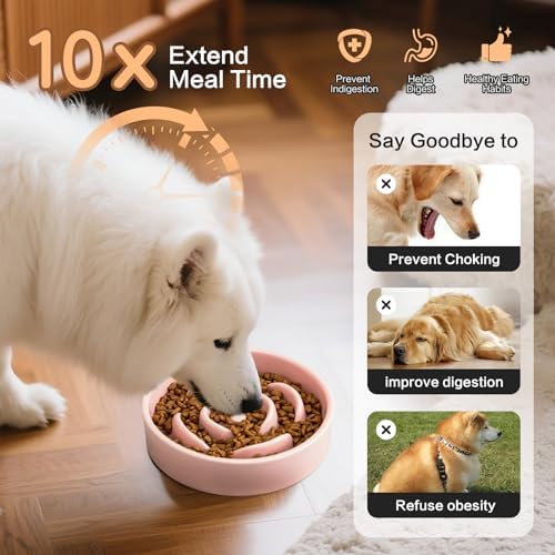 6'' Ceramic Slow Feeder Dog Bowls - Petal Shape Modern Dog Food Dish for Cats and Small Breed Dogs, Puzzle Maze Bowl to Slow Down Eating, Anti-Gulping, Dishwasher & Microwave Safe, Pink - Image 5