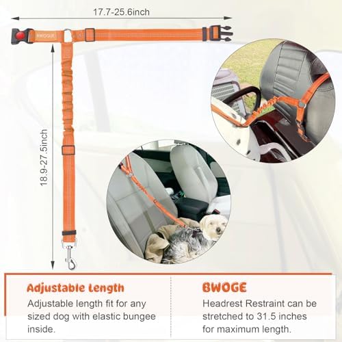 BWOGUE Dog Seat Belt for Car, Headrest Restraint Bungee Lead, Orange - Image 3