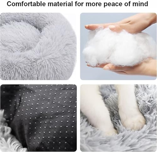 Fluffy Calming Cat Beds for Indoor Cats - Washable Round Dog Beds for Small Medium Dogs, Anti Anxiety Plush Faux Fur Pet Bed - Image 6