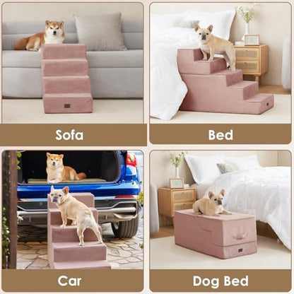 EHEYCIGA Dog Stairs for Bed 18" H, 4-Step Extra Wide Dog Steps, Pink - Image 7