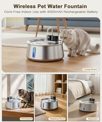 CEESC Cordless Cat Water Fountain, Stainless Steel, 4L/135oz for Cats/Dogs - Image 2