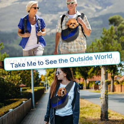 Pet Sling Carrier, Up to 5 lbs, Dog Papoose with Zipper Touch Pocket, Hand Free Breathable Mesh Puppy Carrier, Crossbody Satchel Dog Purse for Outdoor Travel, M, Blue - Image 6