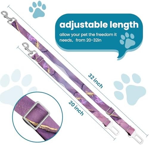Adjustable pet cat and Dog car seat Belt，The Lanyard is Flexible and Adjustable from 20 to 33 inches(Purple Butterfly) - Image 2