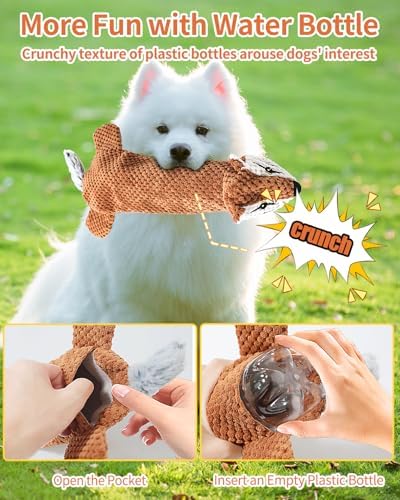 Dog Toys, Squeaky Plush No Stuffing Crinkle Dog Toy for Small Medium Large Dogs, Interactive Puppy Teething Water Bottle Dog Chew Toy (Squirrel) - Image 2