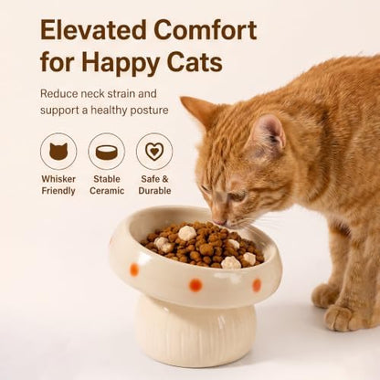 Ceramic ElevatedMushroom Feeding Cat Bowl Whisker Friendly - Image 5