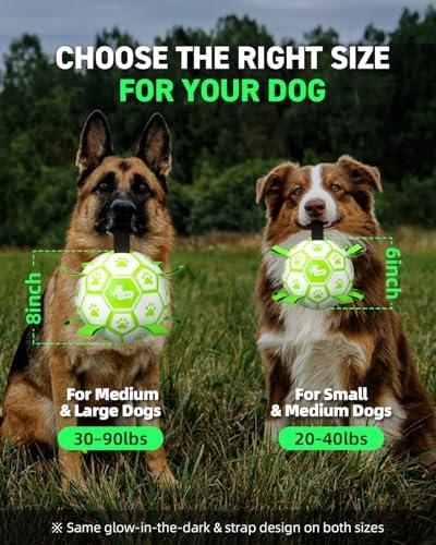 QDAN Premium Glow in The Dark Dog Toys, Dog Ball with Straps, Soccer Ball for Dogs, Outdoor Dog Toys, Pet Birthday Toys, Puppy Essentials for Medium to Large (8Inch) - Image 5