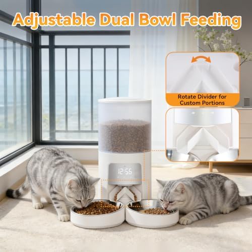 NEWBULIG Automatic Cat Feeder for 2 Pets 6L Dog Food Dispenser, White - Image 2