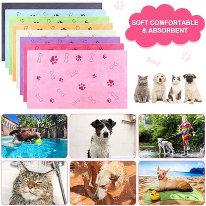 8 Pcs Dog Towel for Drying, 40 x 24 Inch, Dog Paw and Bone, Sweet Color - Image 6