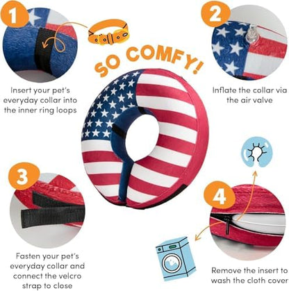 BENCMATE Inflatable Dog Cone Collar Alternative After Surgery Medium+,Flag - Image 2