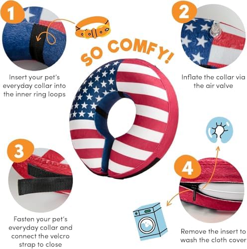 BENCMATE Inflatable Dog Cone Collar Alternative After Surgery XXLarge,Flag - Image 2