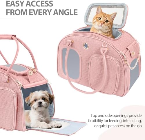 Dog Purse Carrier for Small Dogs, TSA Airline Approved Pet Tote Bag, Fashion Soft-Sided Puppy Carrier Purse with Pockets for Travel, Shopping, Daily Use (Pink, 16.1inch x 8.7inch x 12inch(LxWxH)) - Image 4