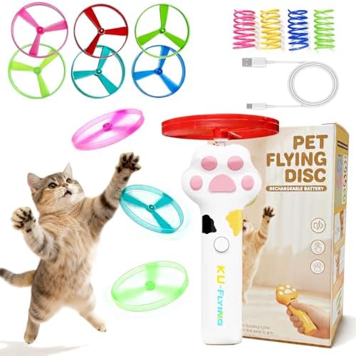 Cat Disc Launcher Toy, Rechargeable LED Flying Spinner Fetch Interactive by Unknown
