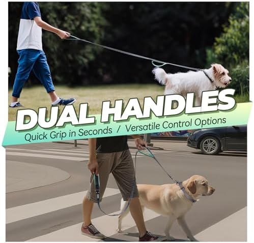 VIVAGLORY Double Handle Dog Leash Twingrip, 6ft x 1in, Grey - Image 2