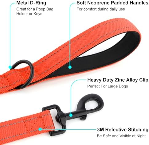 Heavy Duty Double Handle Dog Leash 6 ft Long for Total Control, Padded 2 Handle, Reflective Training Lead for Medium Large Dogs (Orange, 6 FT) - Image 5