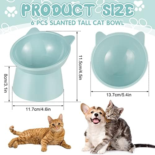 Hsei 6 Pcs Raised Cat Bowls Tilted Anti Vomit Pet Feeder, Bright Color - Image 3