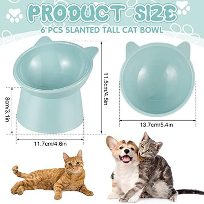 Hsei 6 Pcs Raised Cat Bowls Tilted Anti Vomit Pet Feeder, Bright Color - Image 3