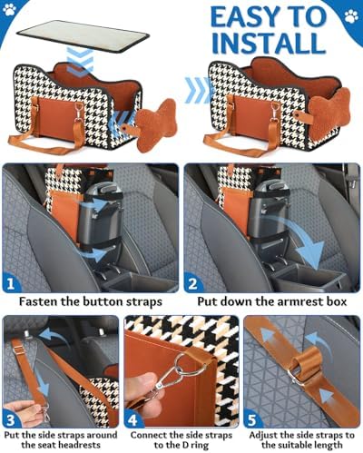 Center Console Dog Car Seat, Pet Car Seat, Armrest Middle Console Booster Travel Carrier for Small Dogs and Cats(Brown) - Image 6