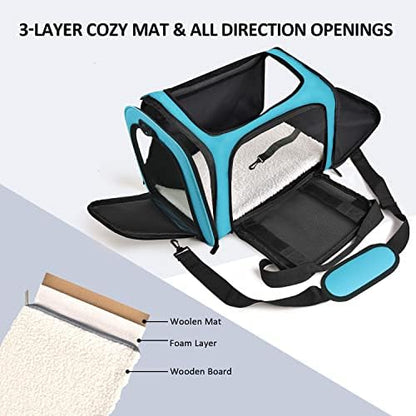 Henkelion Pet Carrier for Small Medium Cats Puppies up to 15 Lbs, Airline Approved Small Dog Travel Puppy Carrier Soft Sided, Collapsible - Blue - Image 2